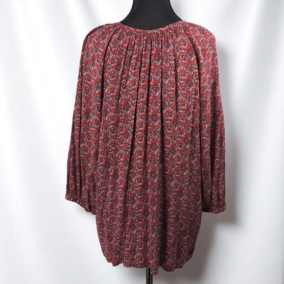 Ava Christine Floral Print Blouse Woman XL V-Neck Puff Sleeve Red Cottagecore - Picture 2 of 12